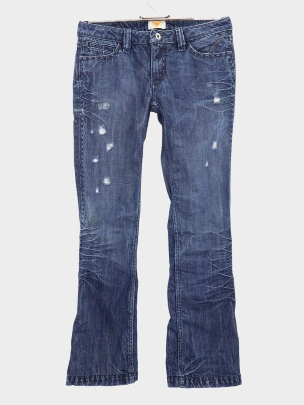 Antik Denim Womens Bootcut Jeans Sz 26 Embroidered Pockets Blue Distressed 30"
